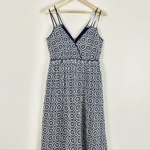 J Crew Eyelet MIDI Dress Womens 6 Navy Blue Double Straps Fully Lined